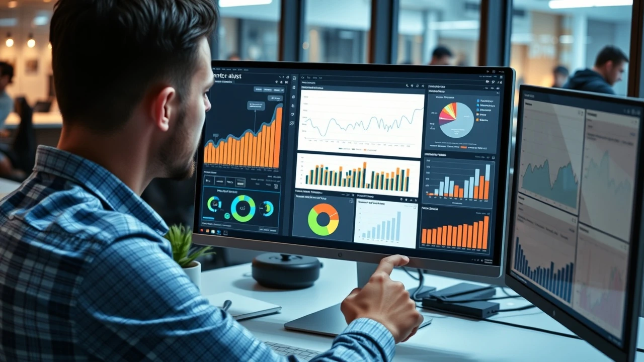 analyste des données examinant des graphiques d'analyse prédictive