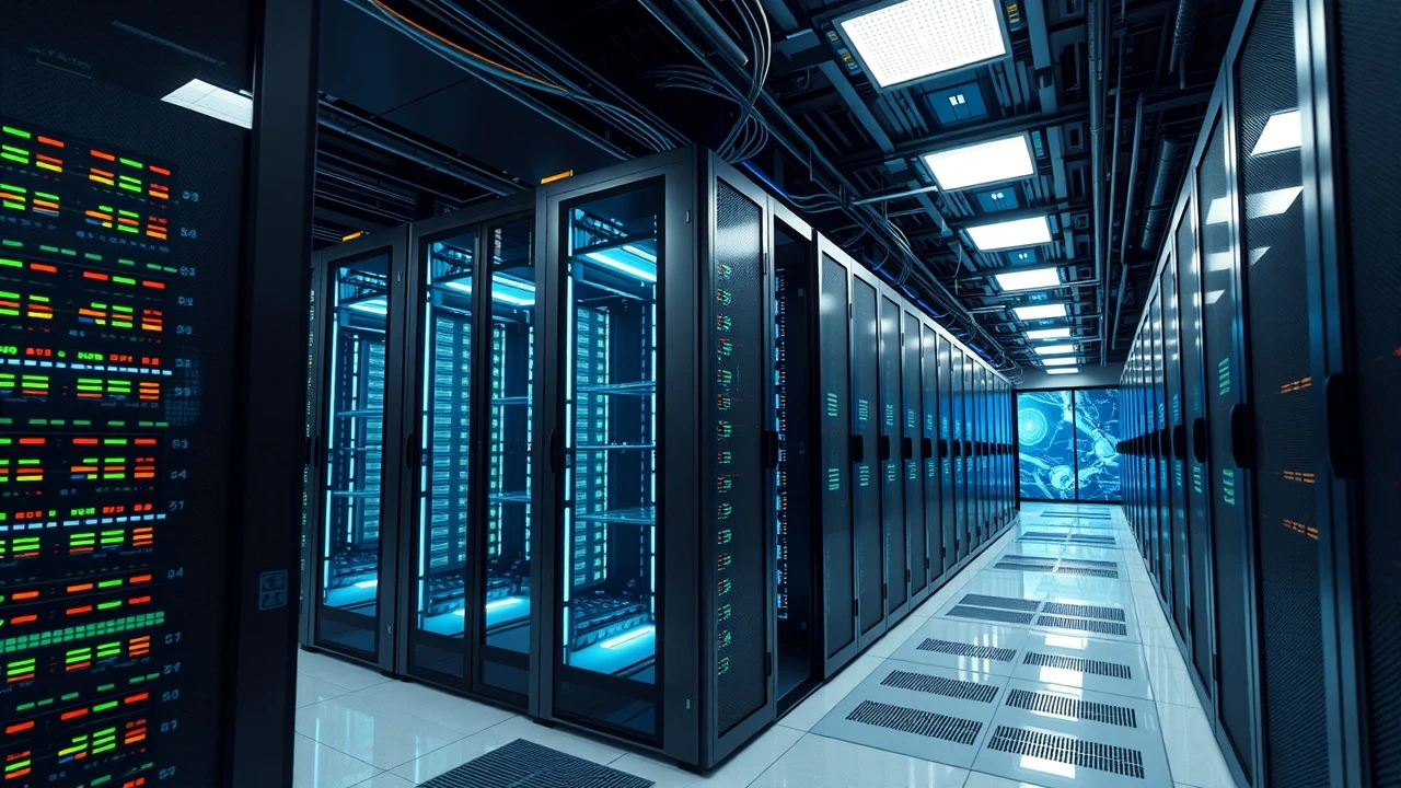 centre de données moderne avec technologie d'intelligence artificielle