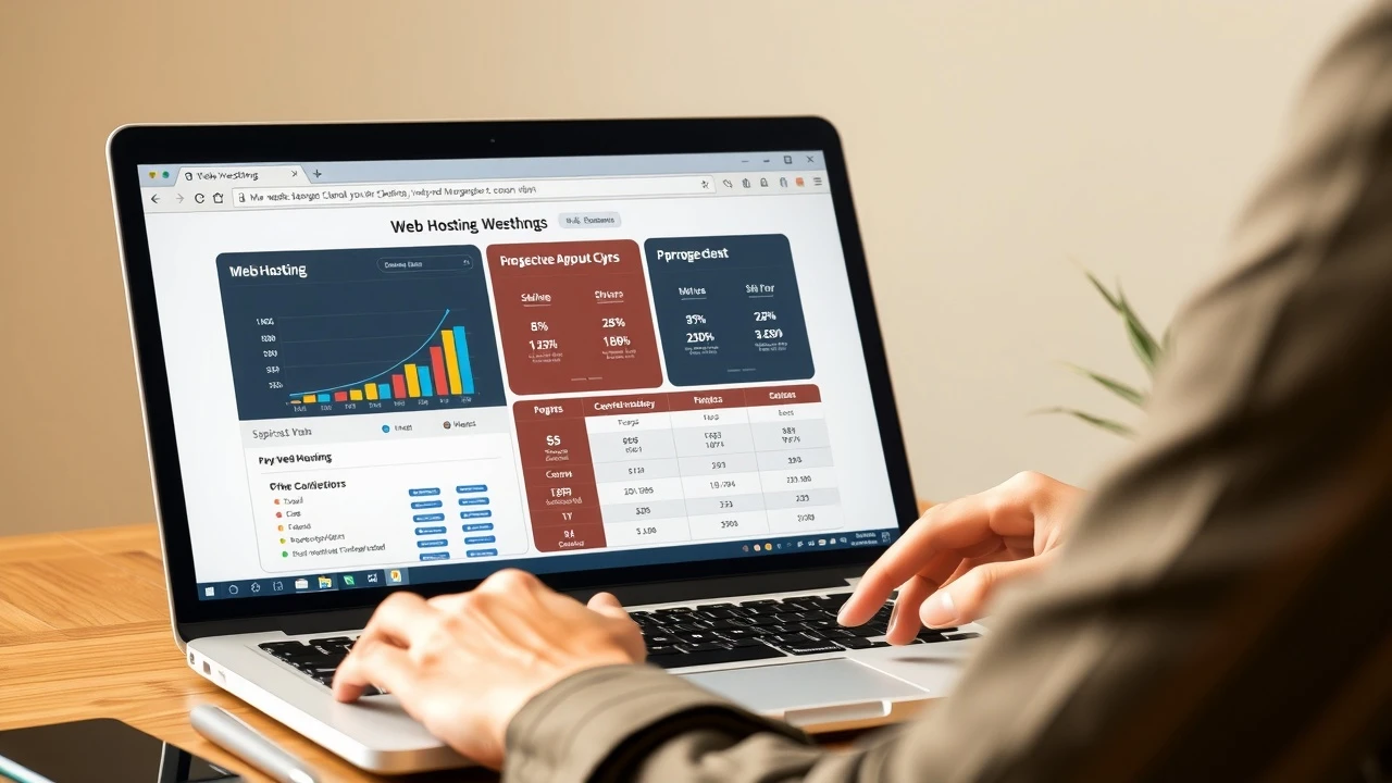person compare plans dhebergement web sur ordinateur