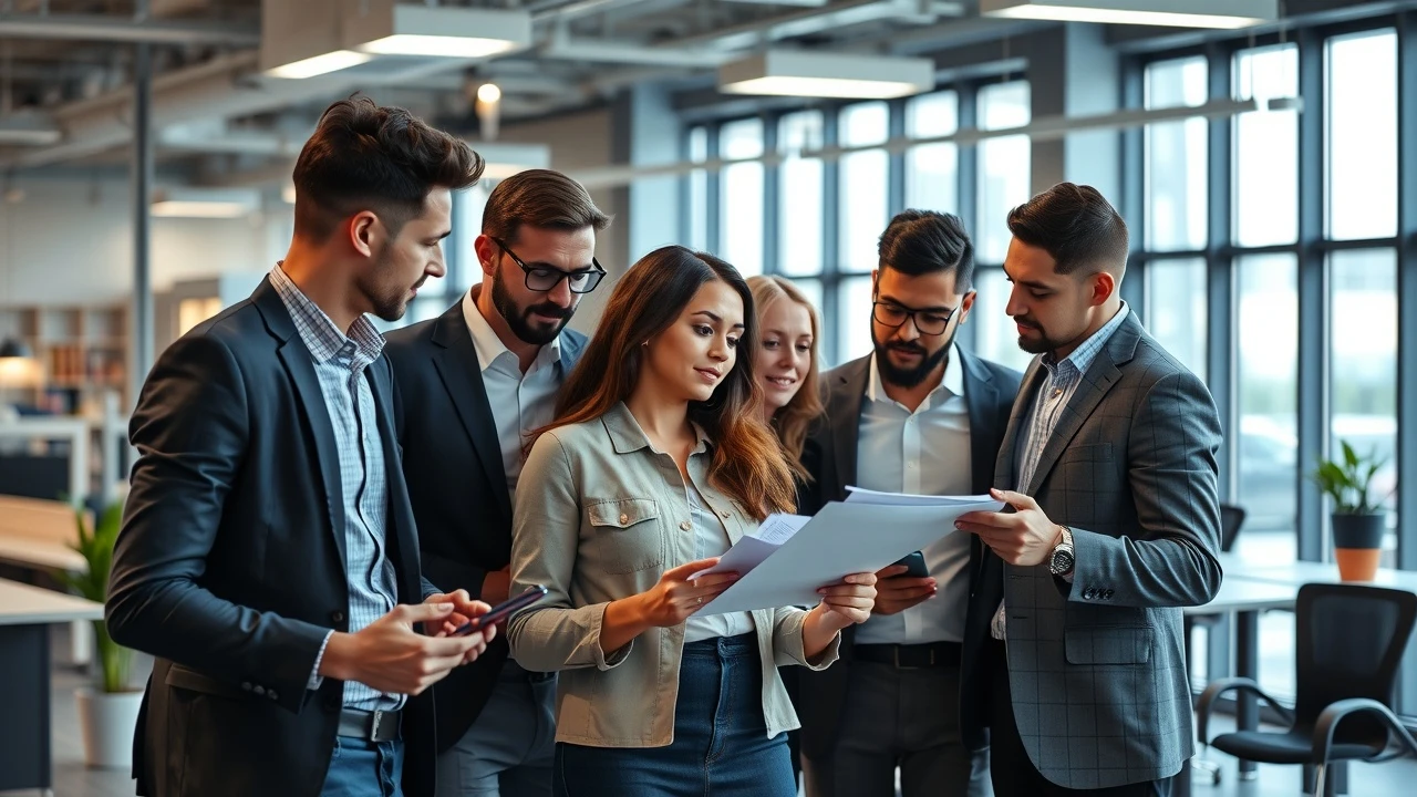 groupe d'employes collaborant dans un bureau moderne