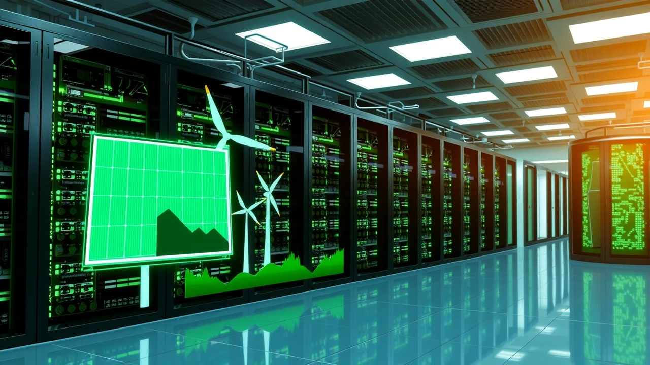 environnement numérique avec panneaux solaires et éoliennes