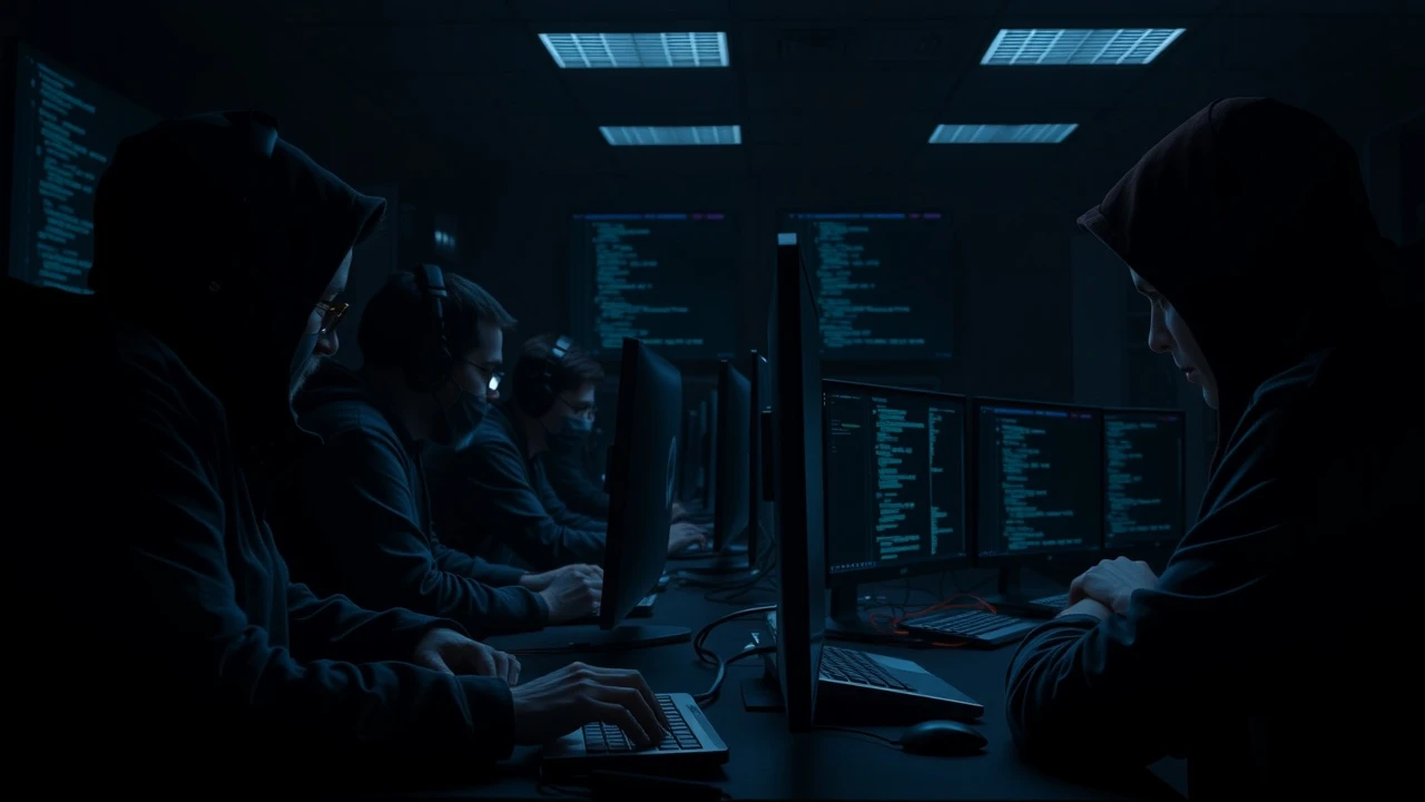 groupe de hackers travaillant sur des ordinateurs
