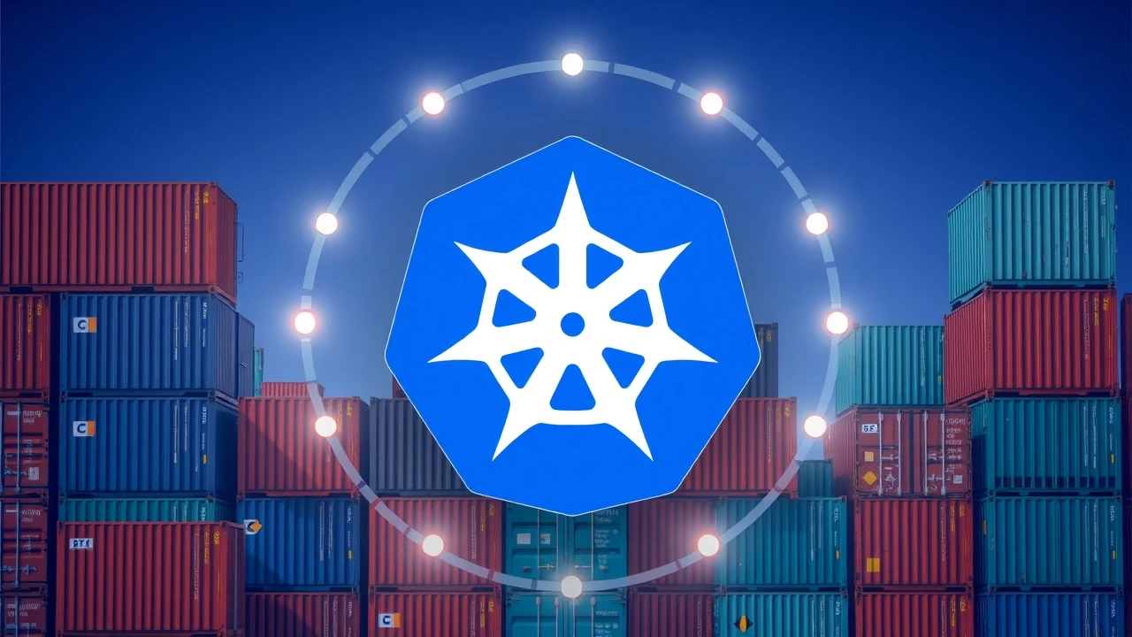 Logo Kubernetes avec conteneurs autour
