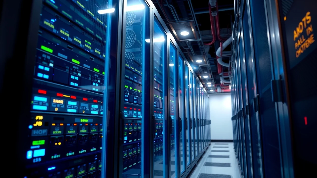 salle de serveurs avec équipements informatiques en fonctionnement