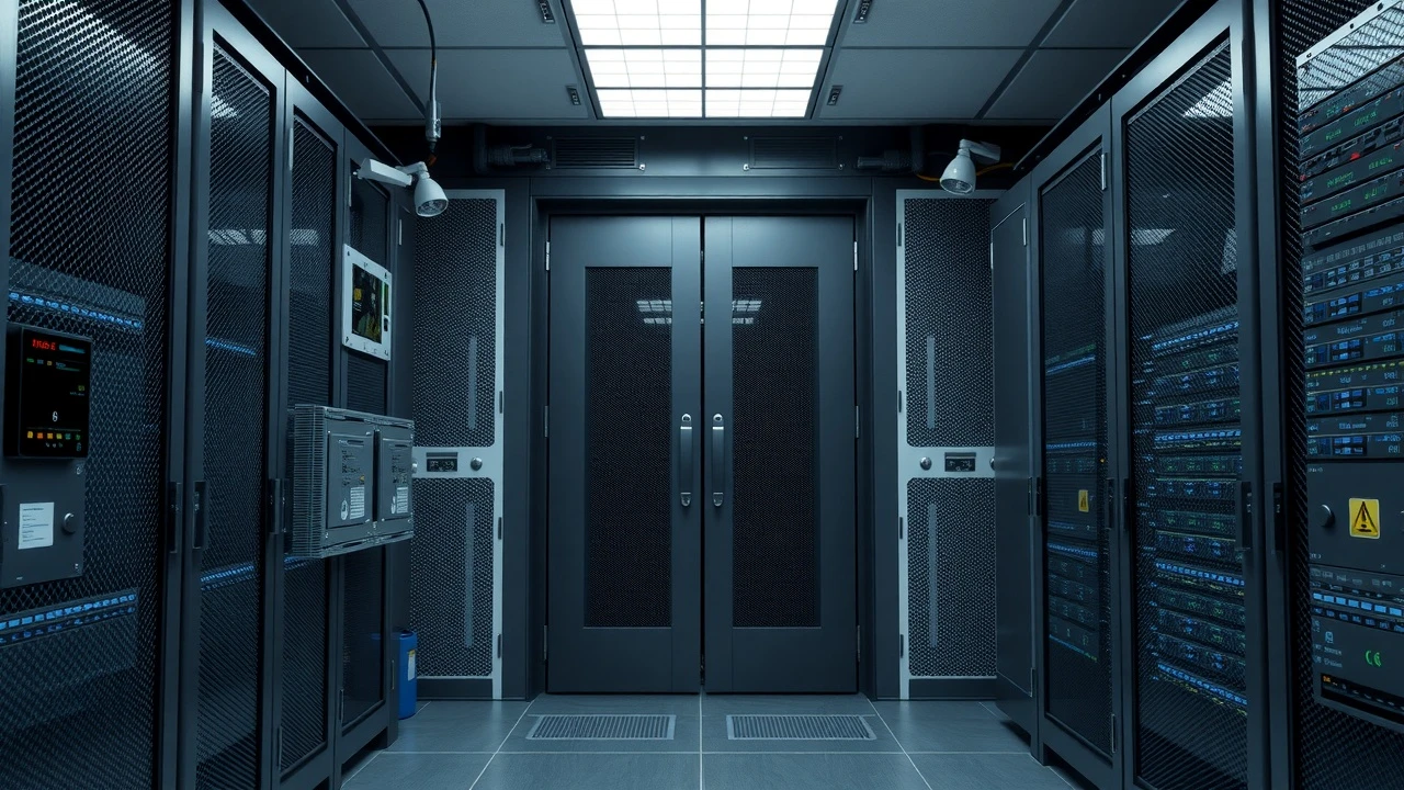 salle de serveurs sécurisée avec dispositifs de sécurité