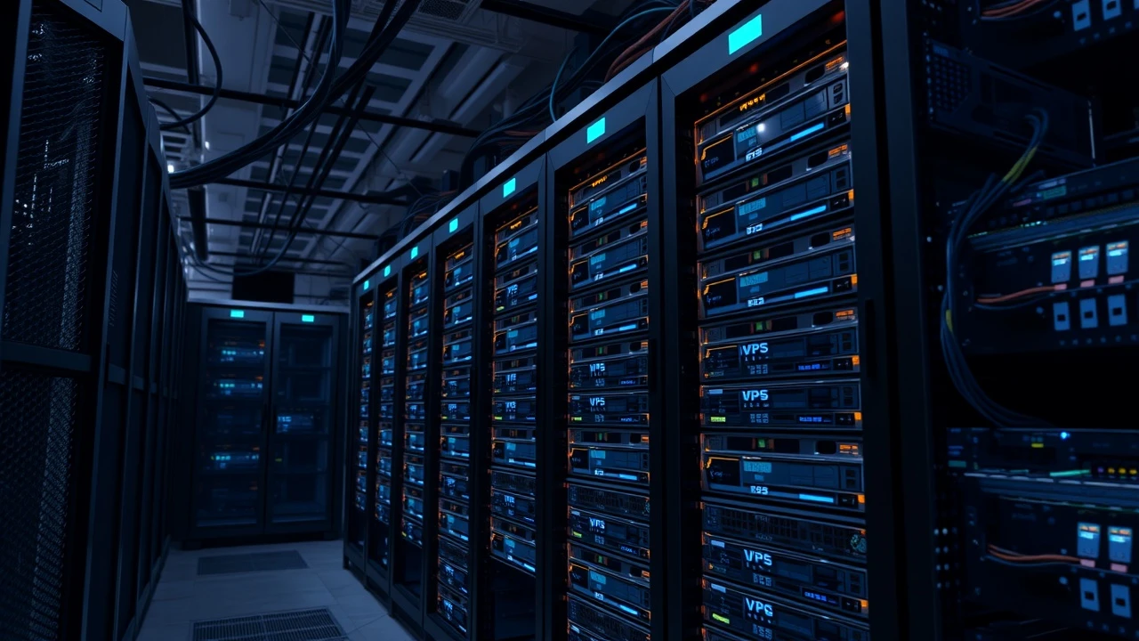 salle de serveur avec des serveurs VPS en détail