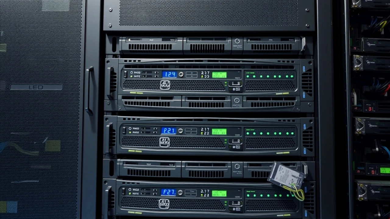 serveurs en rack avec plusieurs serveurs visibles