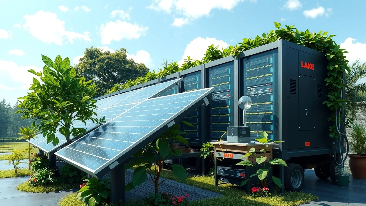 serveurs dhebergement vert avec panneaux solaires et verdure