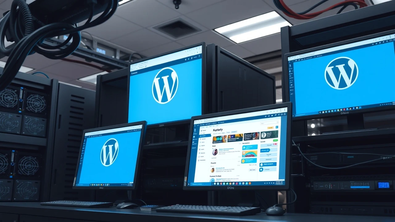 serveurs dhebergement WordPress avec ecrans affichant le tableau de bord