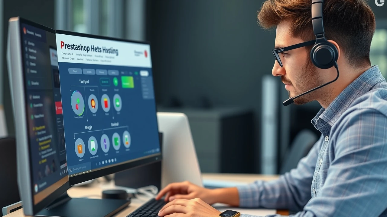 technicien aide client sur ordinateur pour hébergement