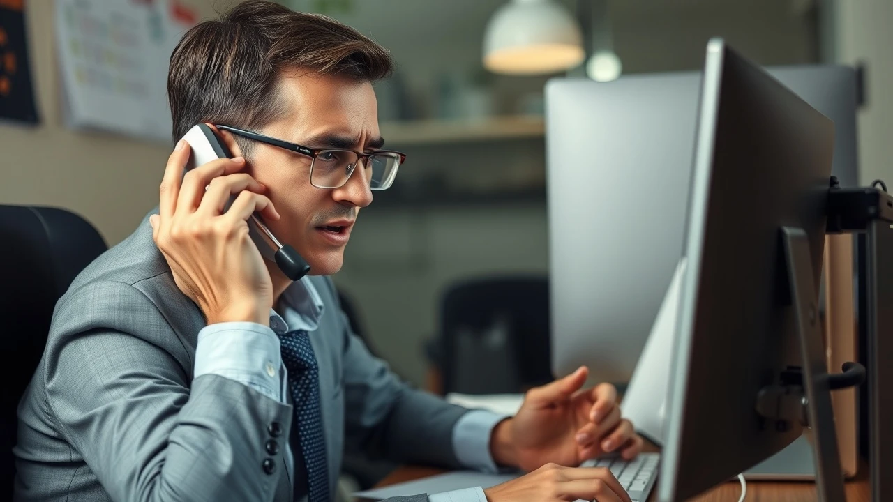 agent de support client frustré avec un client mécontent