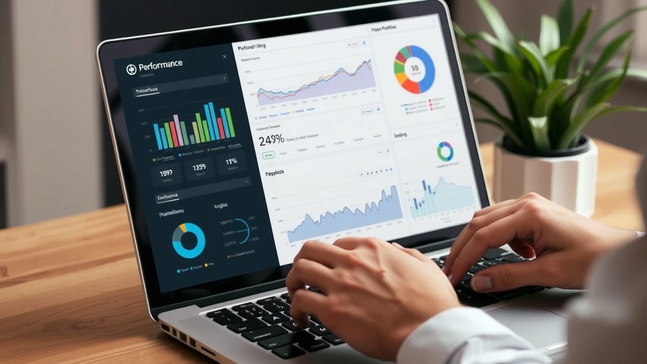 person analysant des performances sur un ordinateur portable