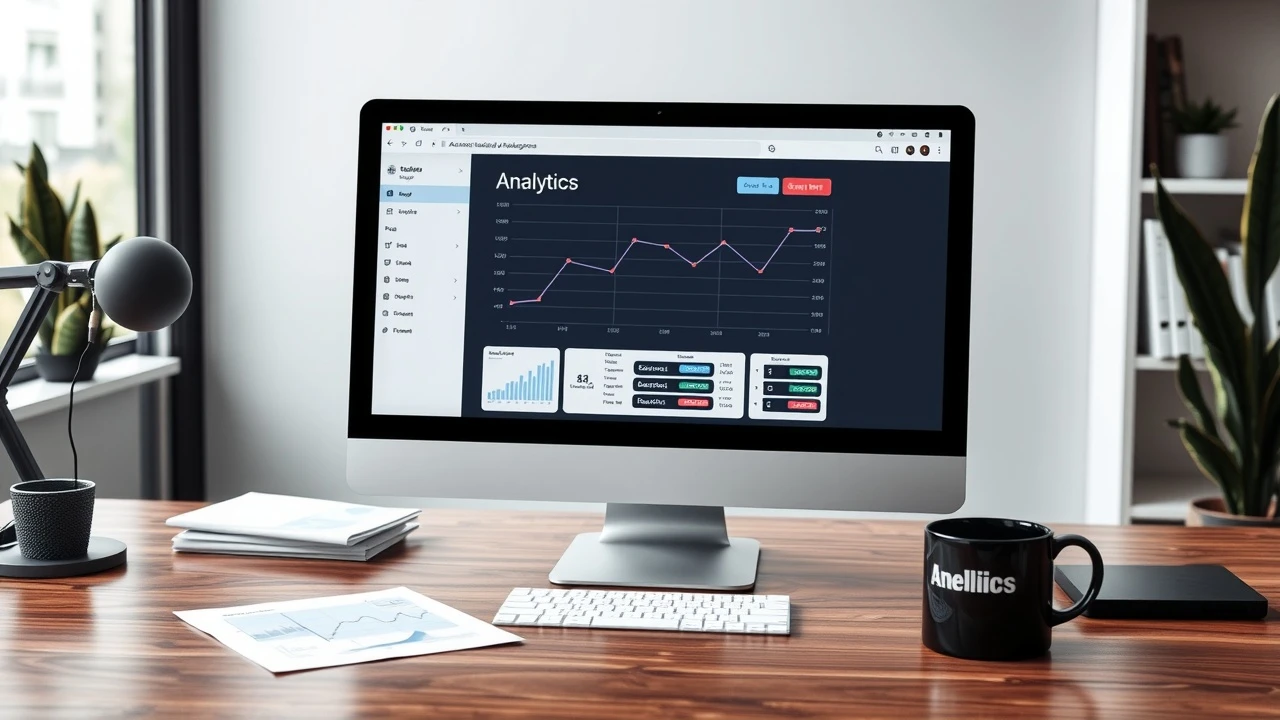 bureau moderne avec ecran affichant analytics de site web