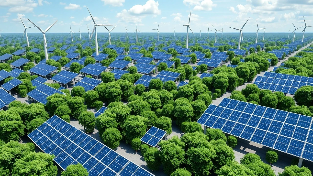 centre de donnees ecologique avec panneaux solaires et eoliennes