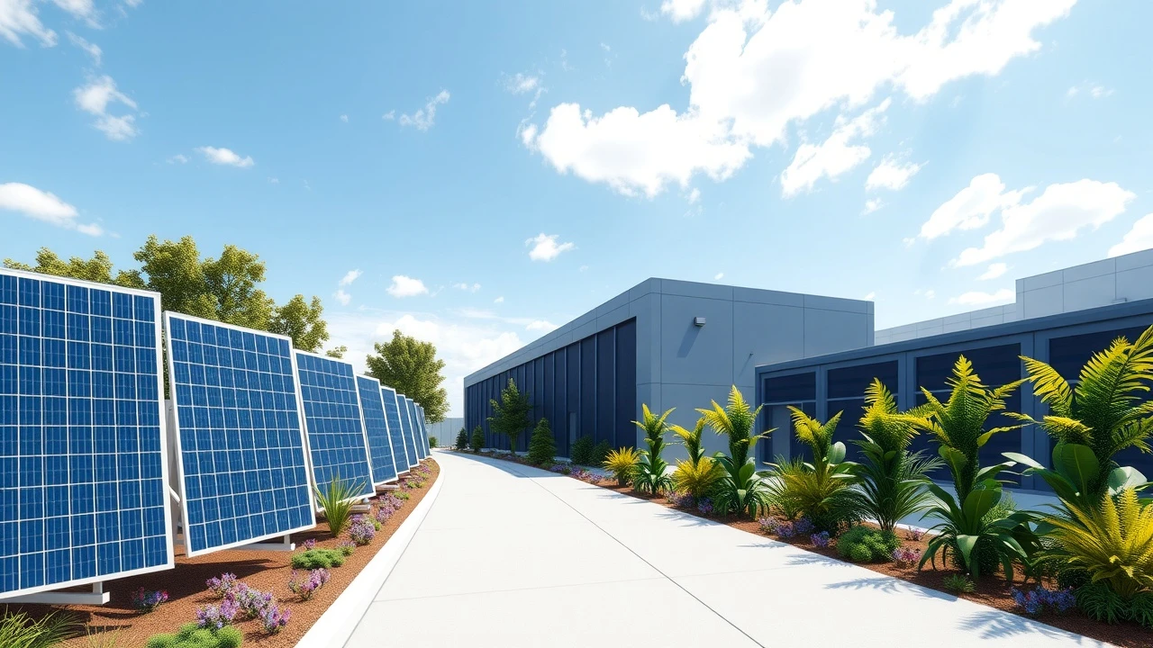 centre de données écologique avec panneaux solaires