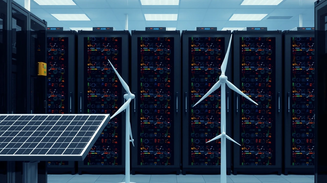 centre de données avec serveurs et énergies renouvelables