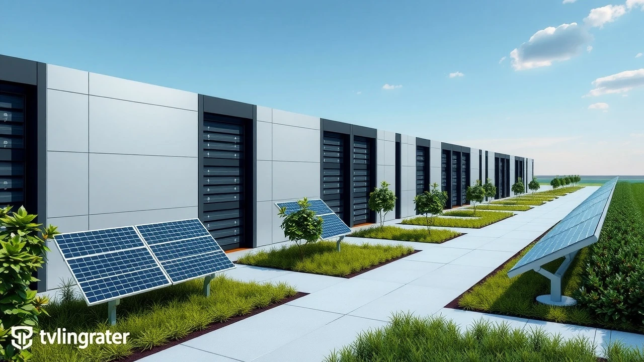 centre de données moderne avec panneaux solaires