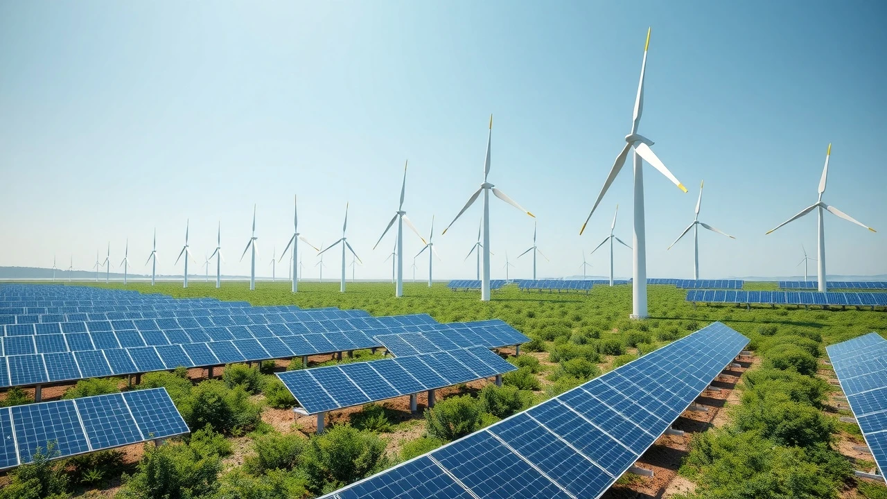centre de données vert avec panneaux solaires et éoliennes