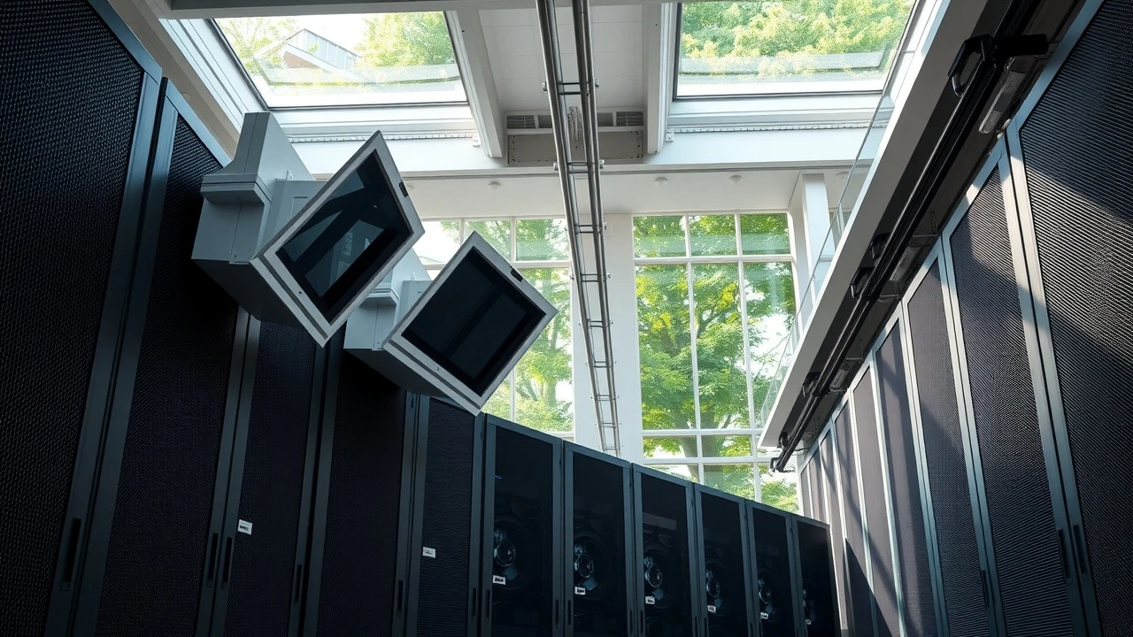 datacenter avec ventilation naturelle et verdure extérieure