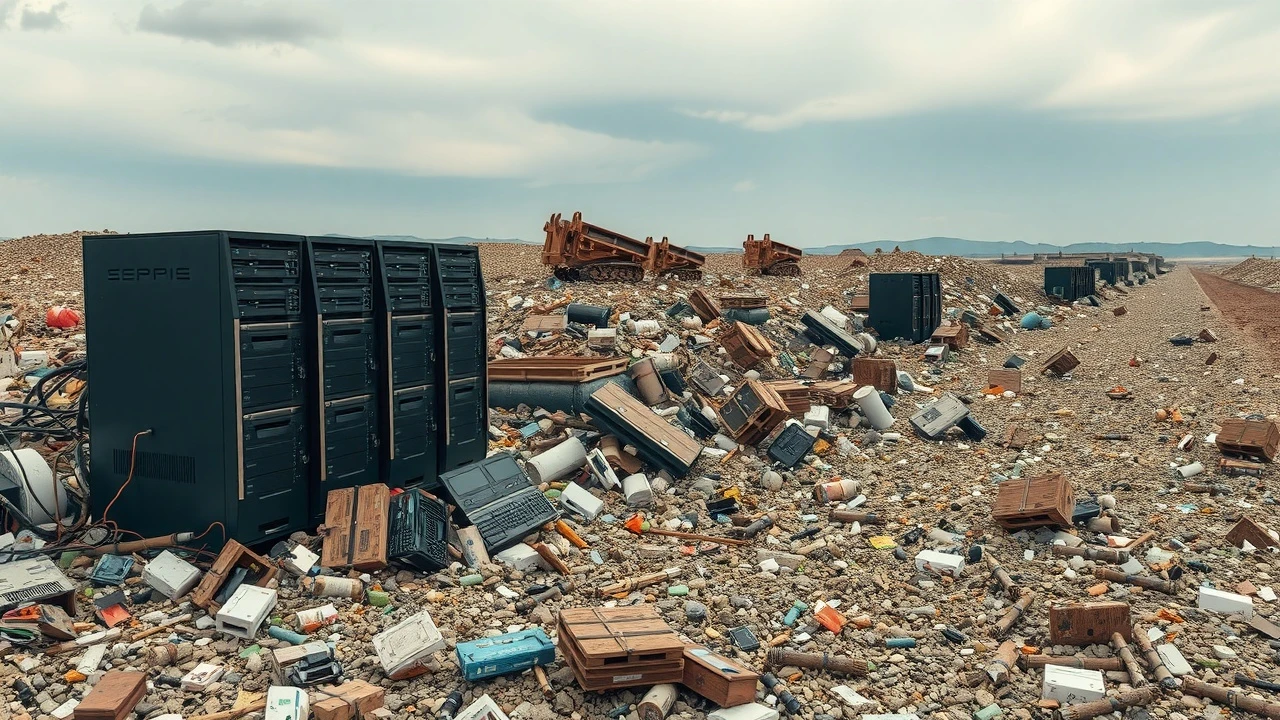 décharge de déchets électroniques avec serveurs