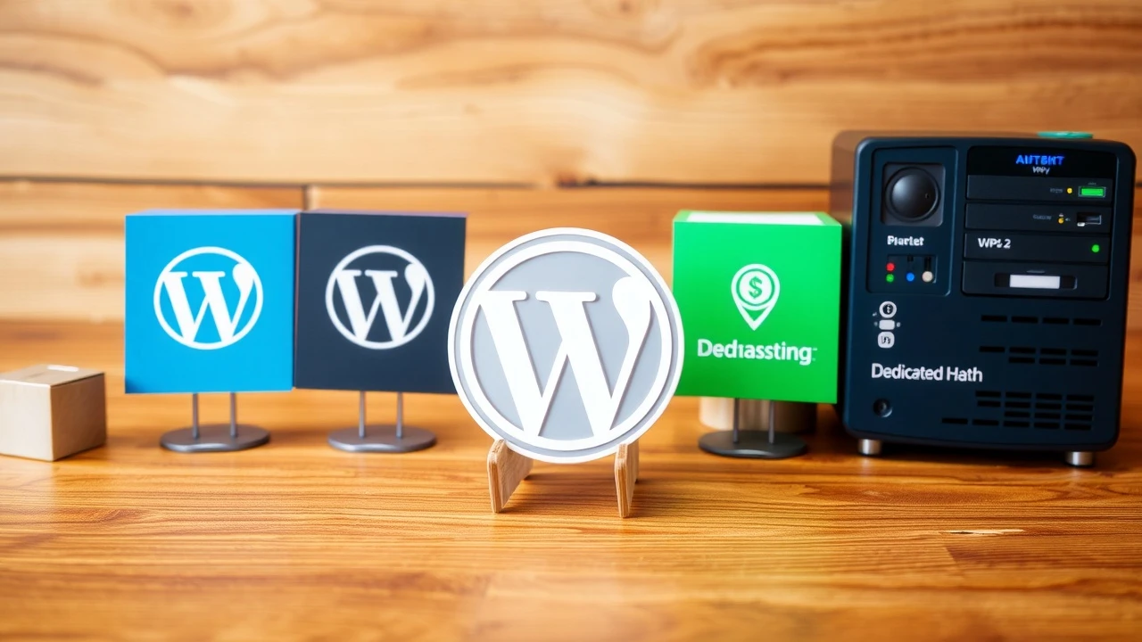 différents types d'hébergement WordPress sur une table en bois