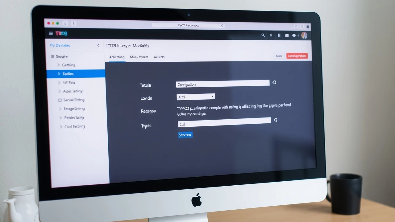 écran d'ordinateur montrant l'interface de configuration TYPO3