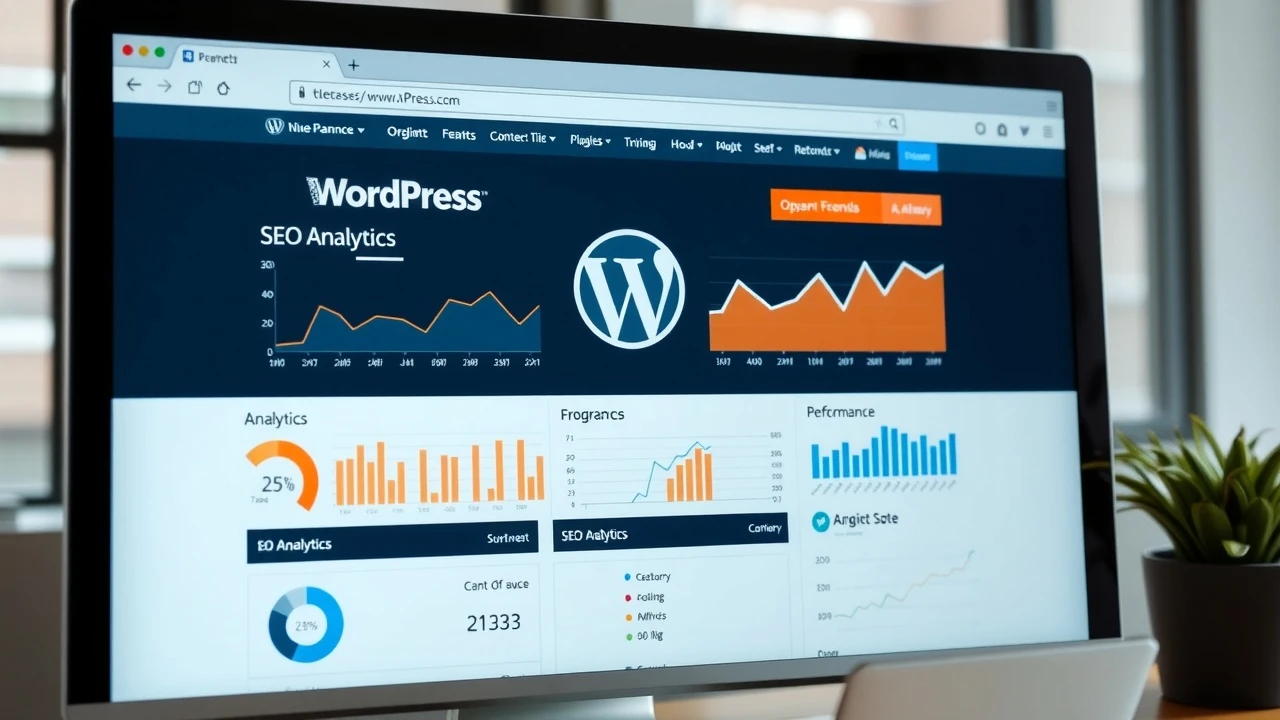 écran d'ordinateur avec site WordPress et graphiques SEO