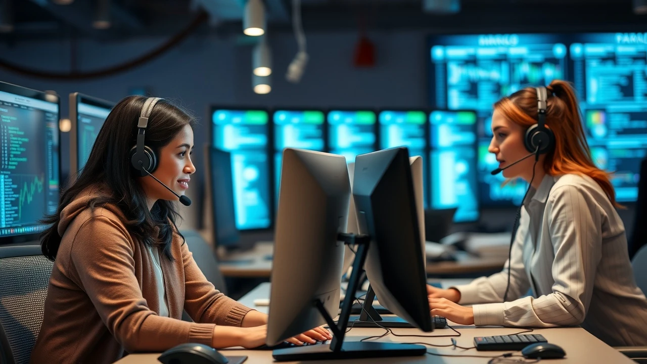une equipe de support technique aidant des clients
