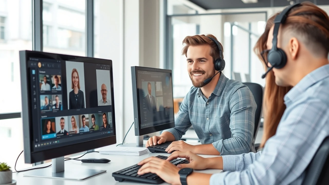 équipe de support technique aidant des clients en ligne