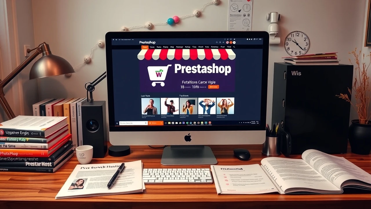 espace de travail avec interface Prestashop et témoignages