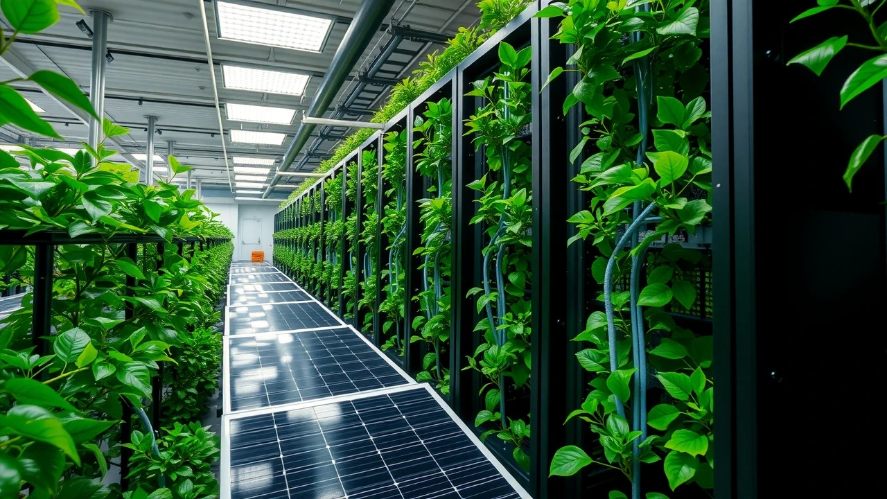 ferme de serveurs verte alimentée par panneaux solaires