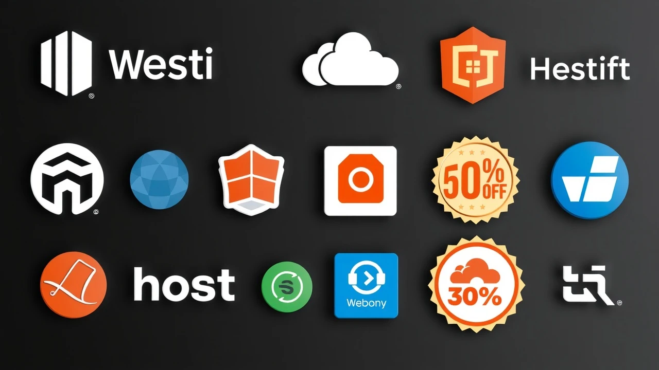 logos des hébergeurs web avec des symboles de remise