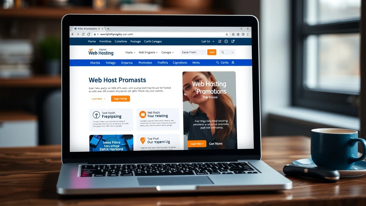 ordinateur portable montrant des promotions d'hébergement web