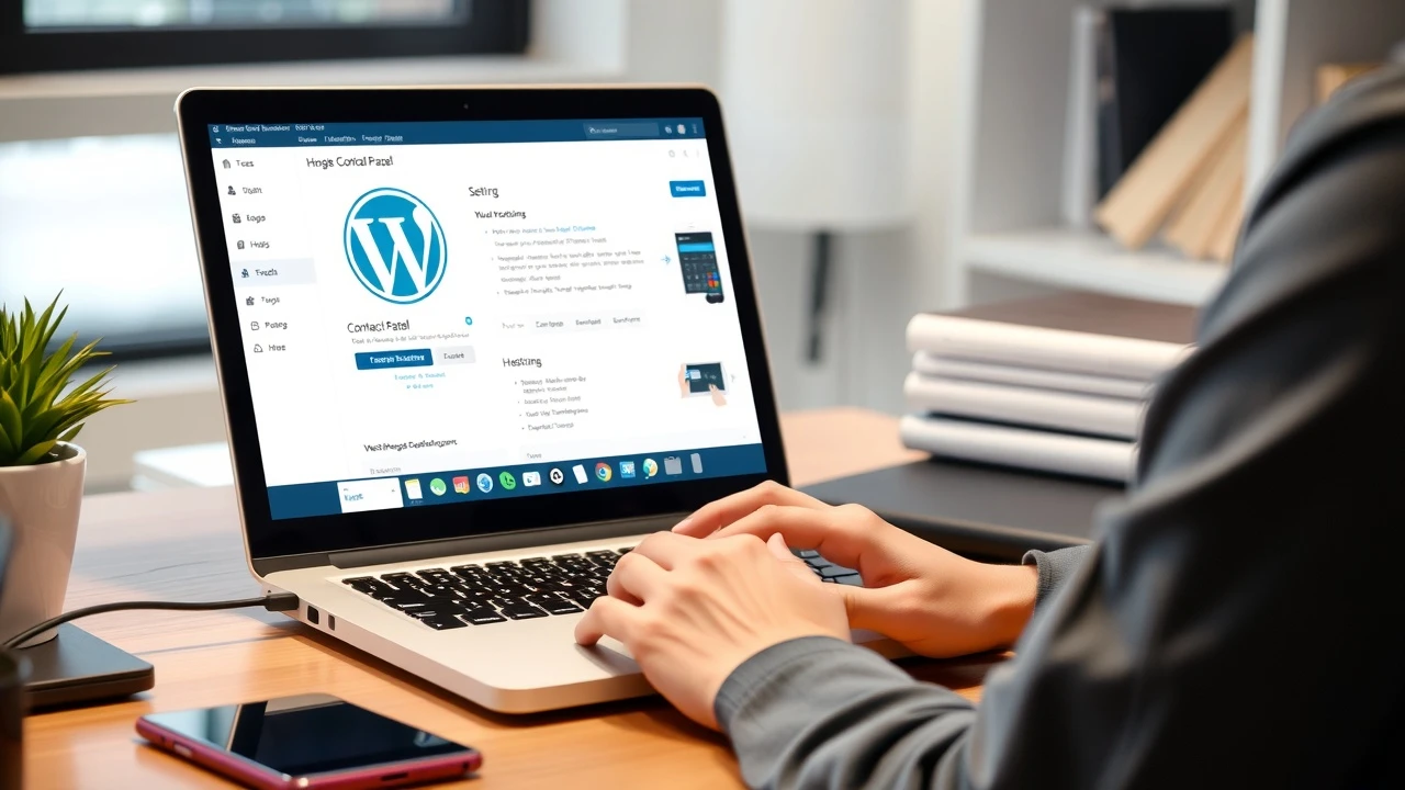 person utilisant un ordinateur avec un panneau de contrôle WordPress