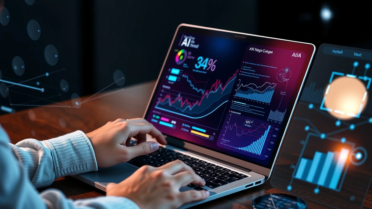 Une personne utilisant un ordinateur avec des graphiques numériques