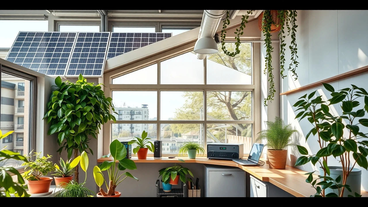 entrée d'une petite entreprise avec des panneaux solaires