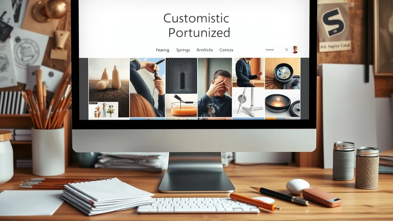 portfolio artistique sur un écran d'ordinateur avec outils