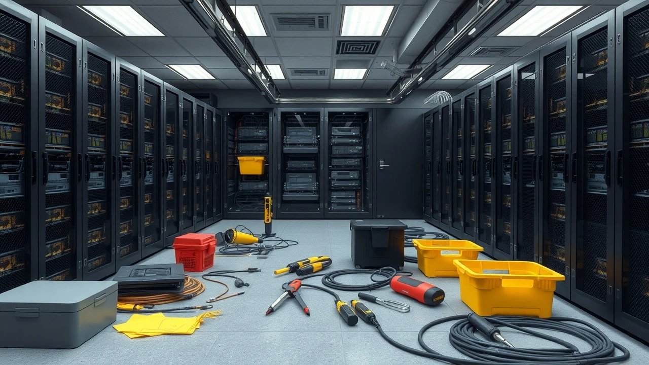 salle de serveurs avec outils de maintenance