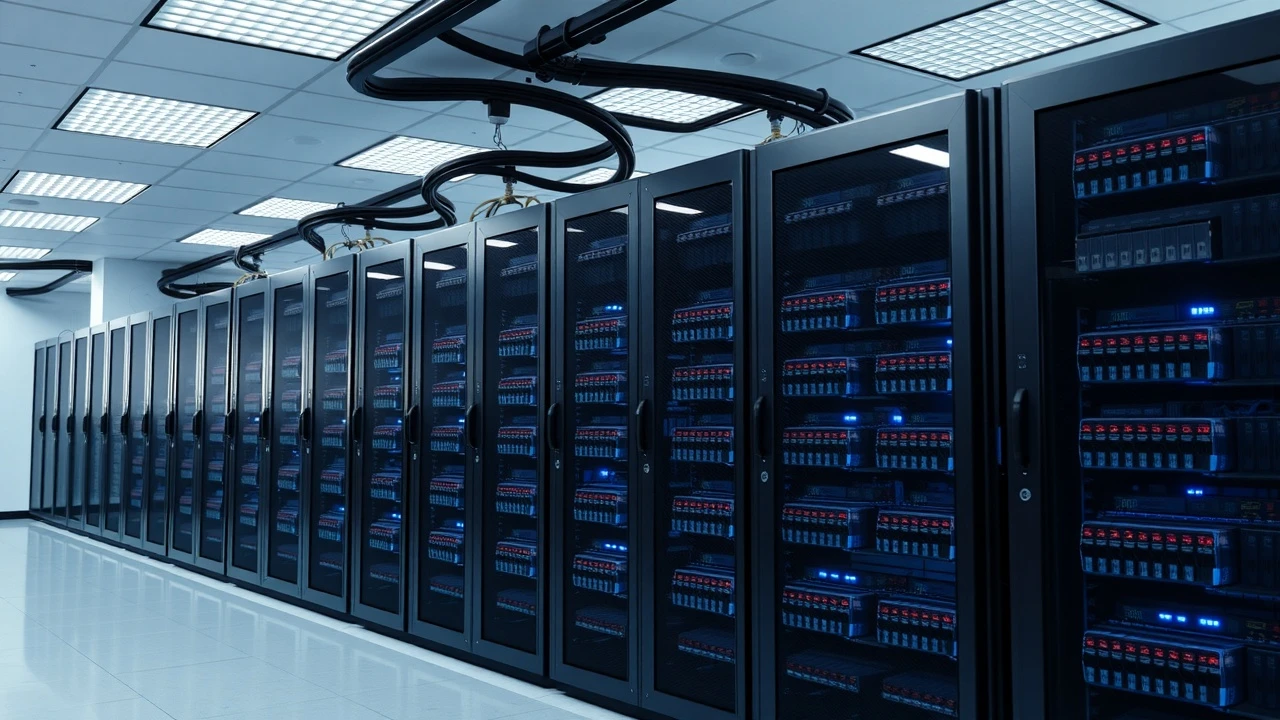 salle de serveurs modernes avec racks d'hébergement