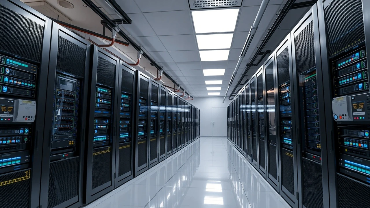 salle de serveurs modernes avec équipements réseau