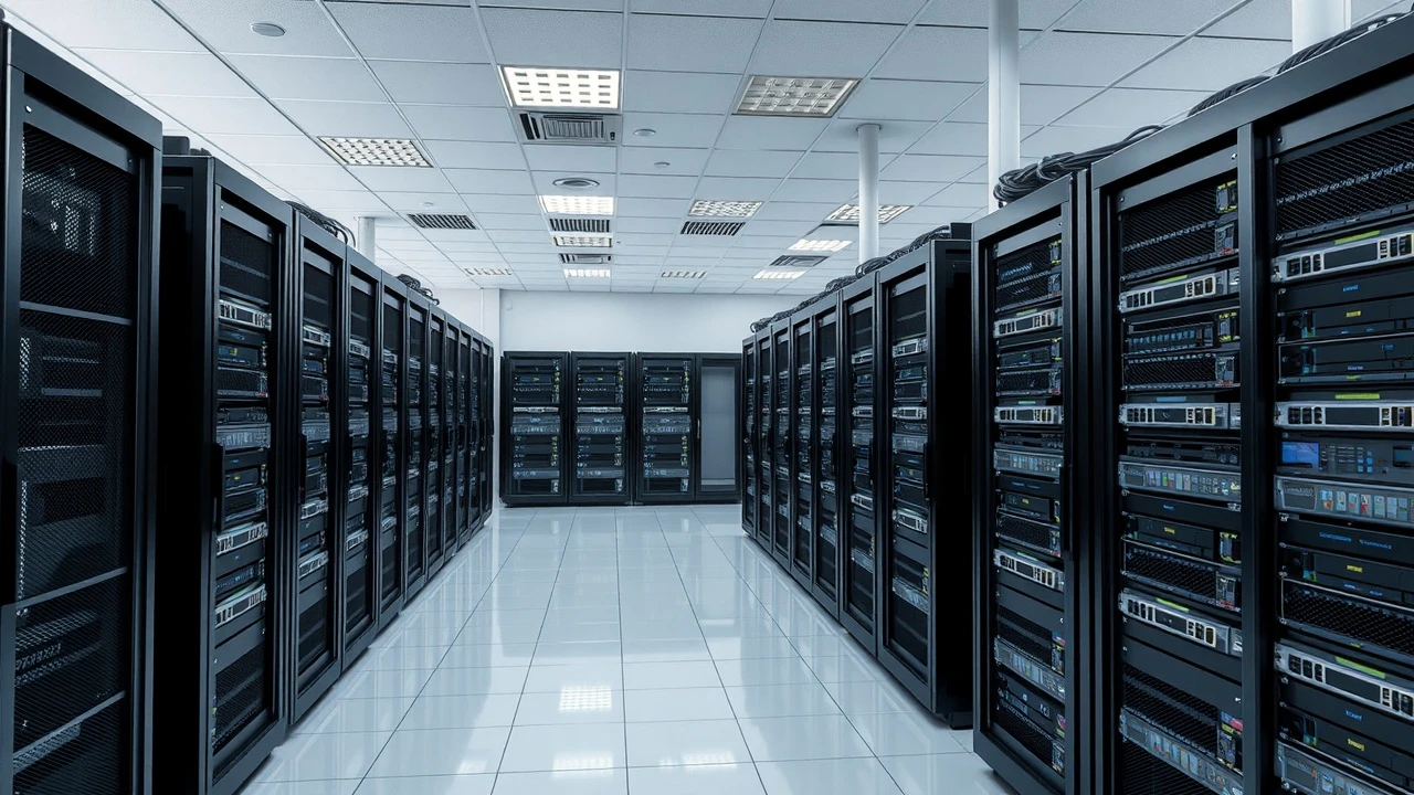 salle de serveurs avec équipements et racks