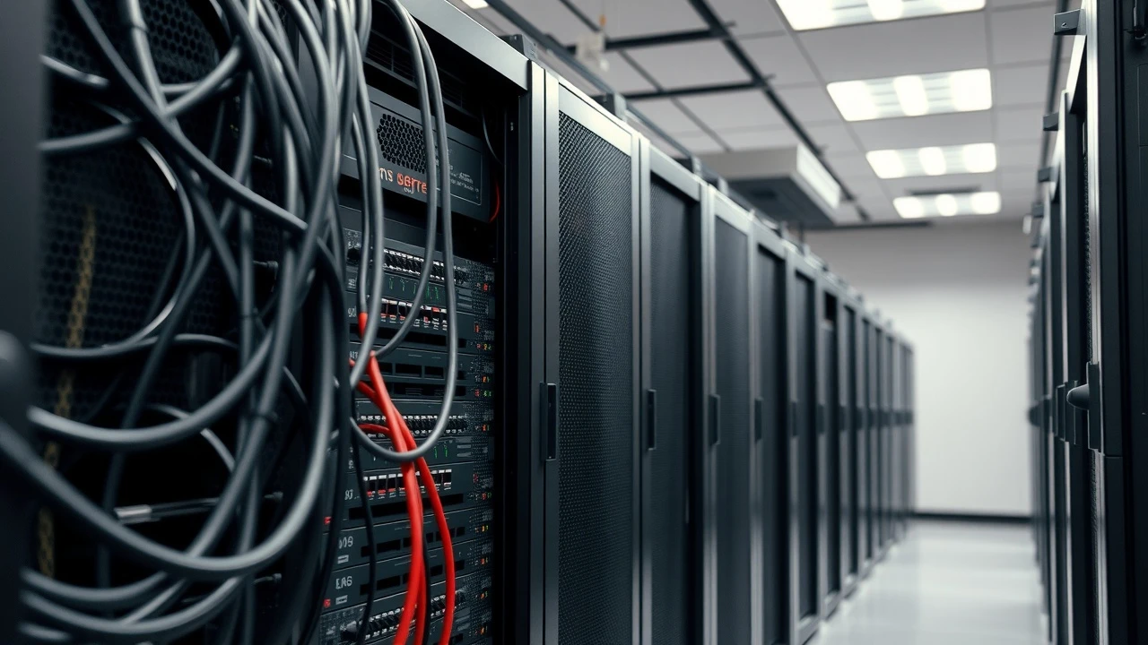 salle de serveurs avec plusieurs serveurs et cables