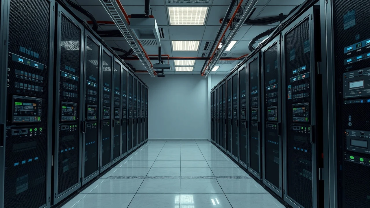 salle de serveurs avec unités de stockage de données