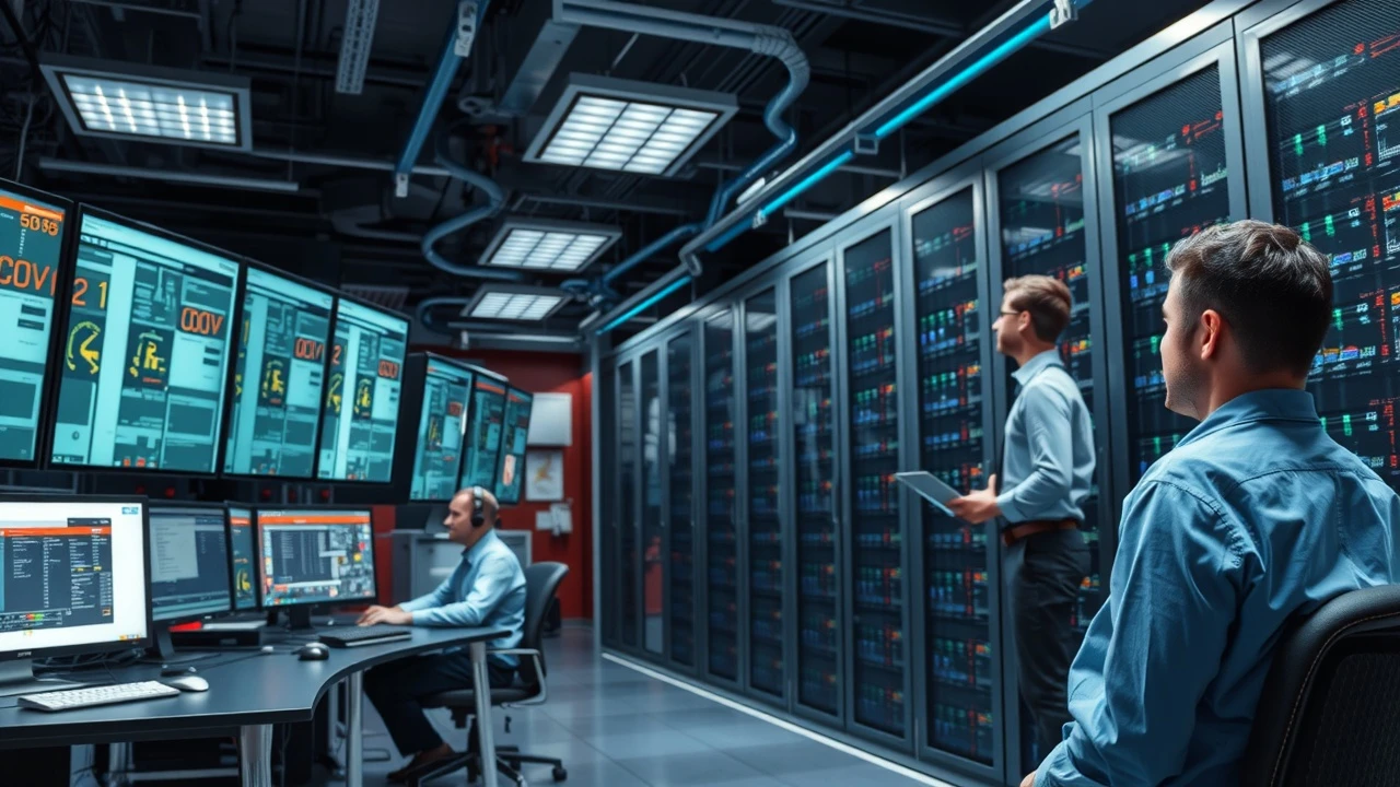 salle de serveur sécurisée avec personnel technique