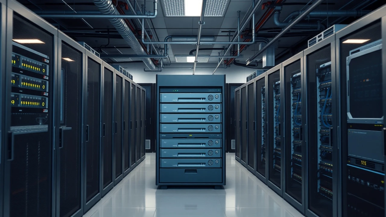salle de serveurs d'hébergement web avec équipements visibles