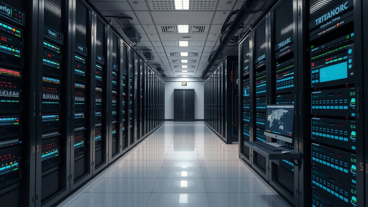 salle de serveurs d'hébergement web avec outils d'IA