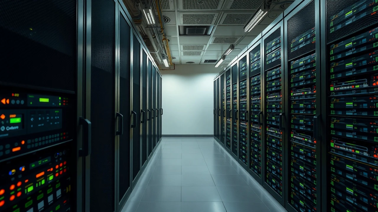 serveurs dans une salle avec des racks informatiques