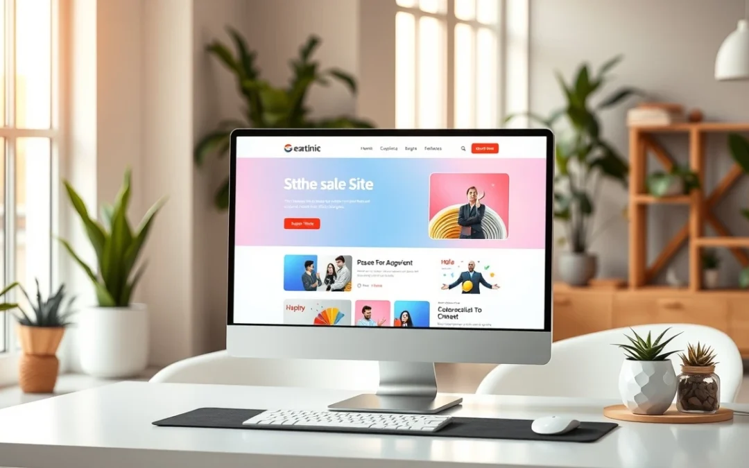 Une illustration d'un site web moderne et captivant sur un bureau élégant.