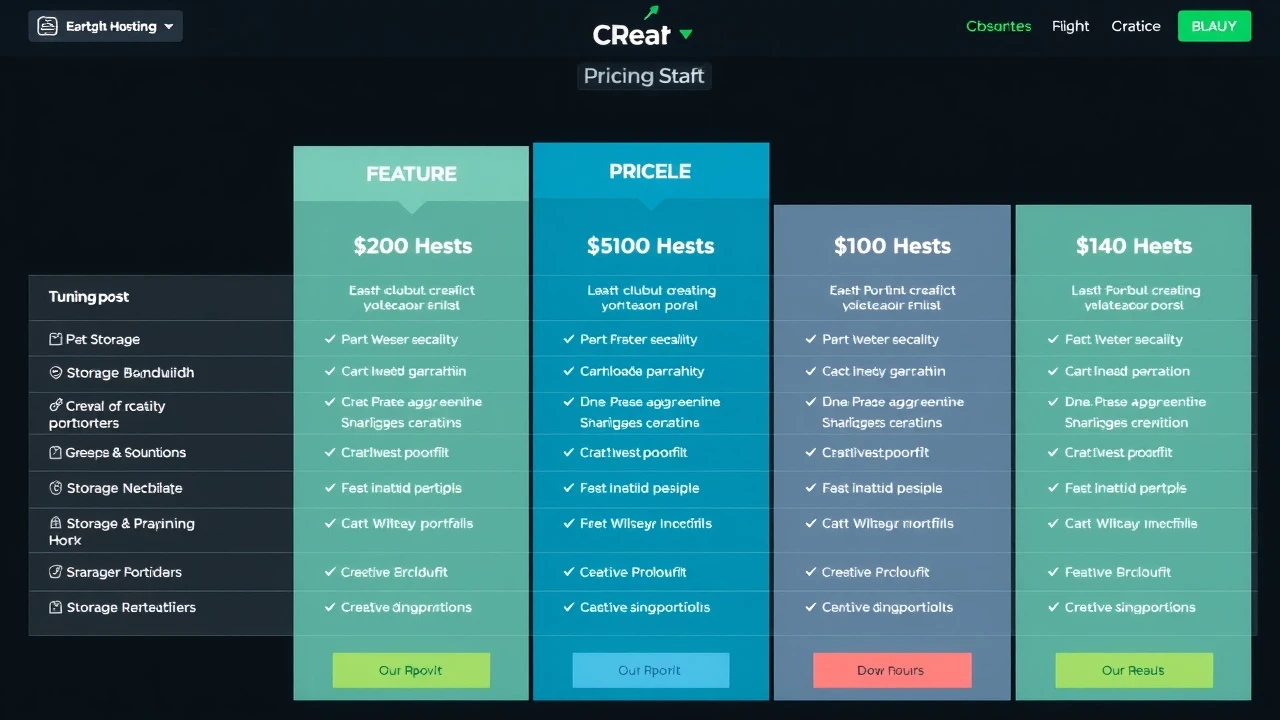 table des prix pour l'hébergement de portfolio créatif
