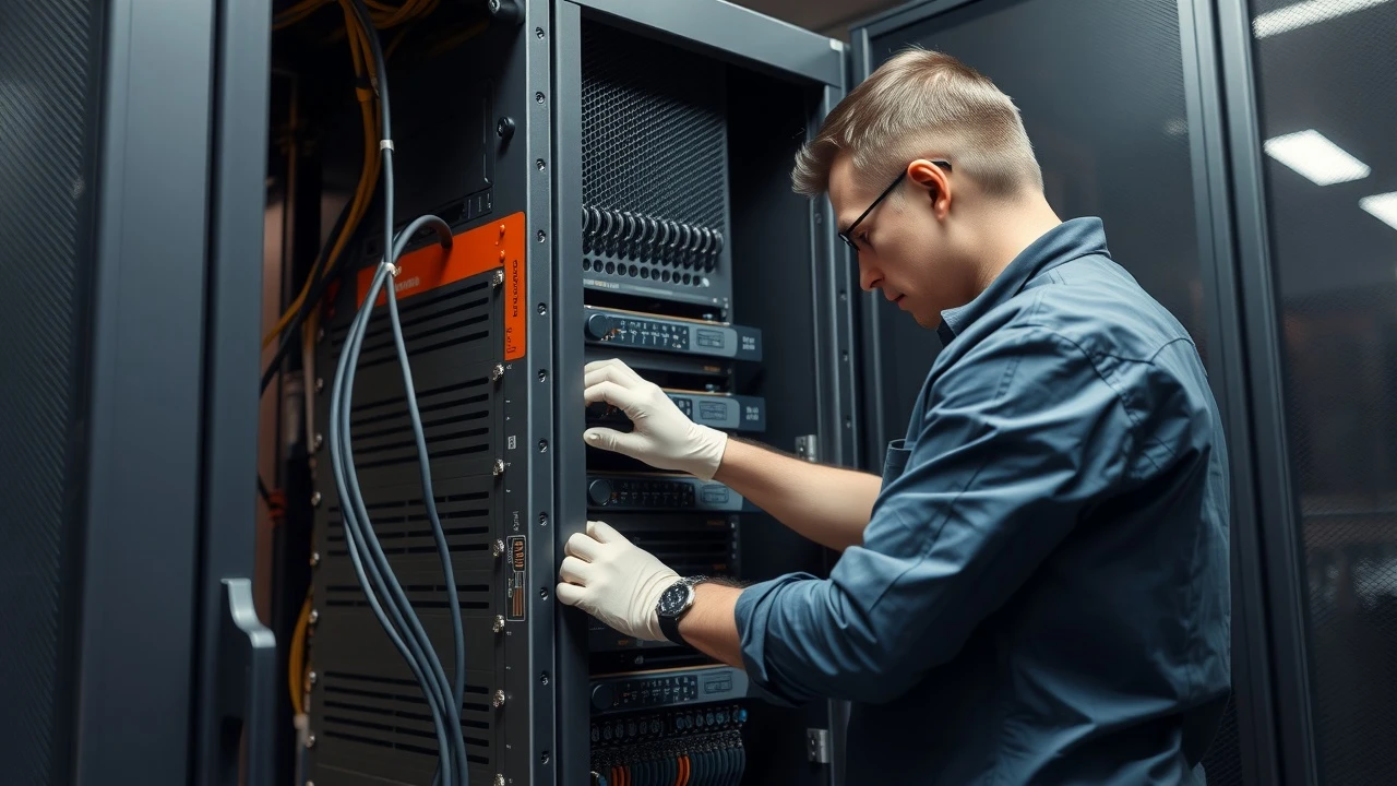 technicien configurant des serveurs dans une salle des serveurs